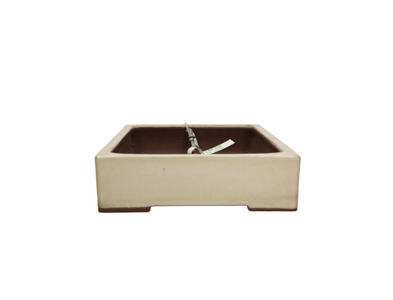 Vase Yamaaki Tokoname rectangulaire de 37 cm, couleur beige