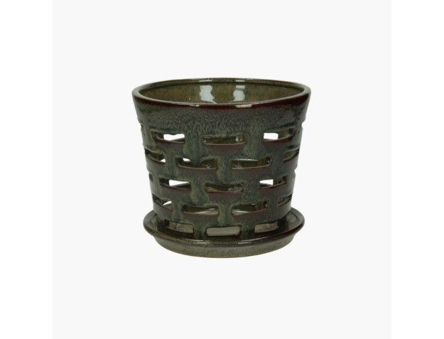 Vaso 19 cm con sottovaso per Orchidee tondo verde