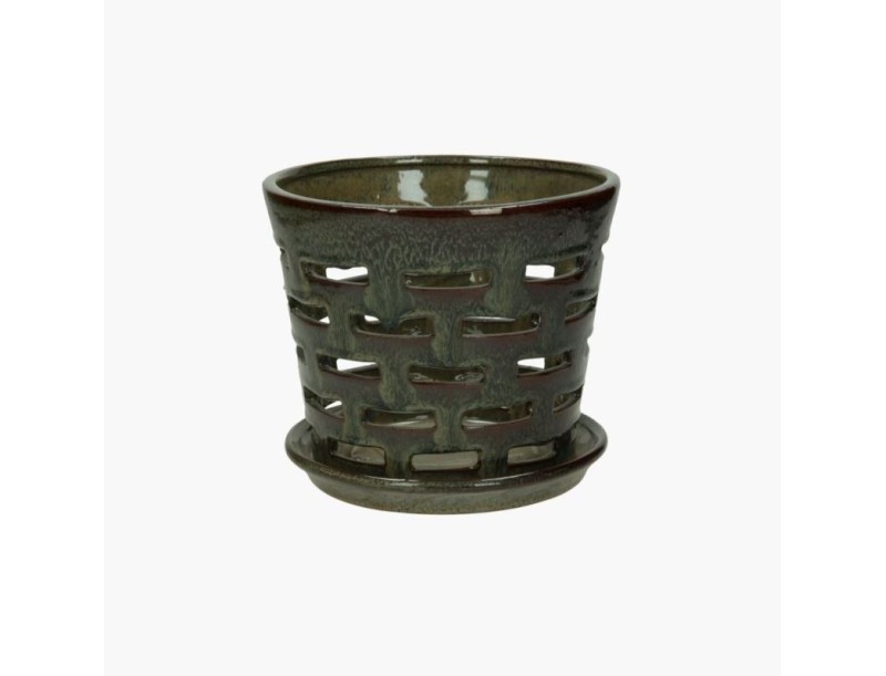 Vaso 19 cm con sottovaso per Orchidee tondo verde
