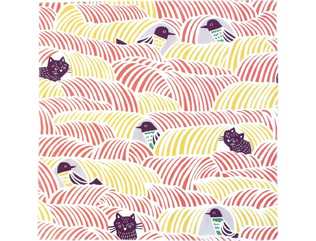 Furoshiki 45 cm - Uccelli e gatti Rosa