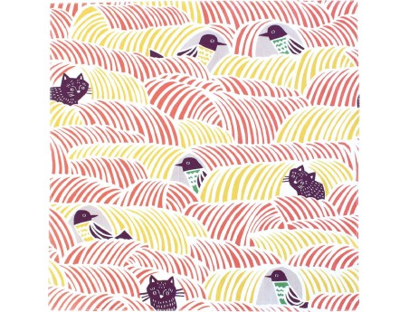 Furoshiki 45 cm - Uccelli e gatti Rosa