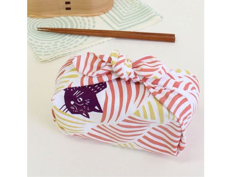 Furoshiki 45 cm - Oiseaux et chats Rose