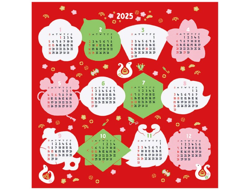 Furoshiki 50 cm Serpiente Shiki no Irodori, Calendario Rojo