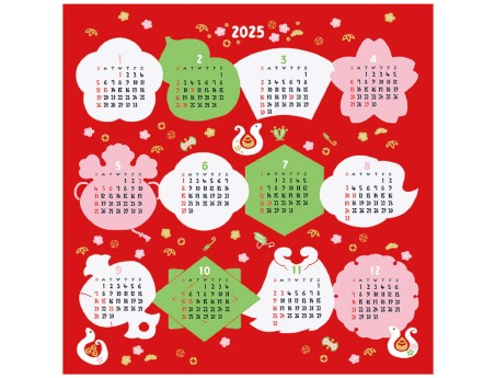 Furoshiki 50 cm Serpiente Shiki no Irodori, Calendario Rojo