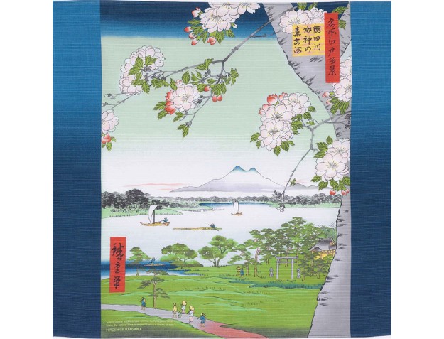 Furoshiki 48 cm - Ukiyo-e - Santuario Suijin e Massaki sul fiume Sumidagawa Blu Navy