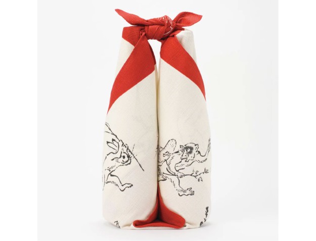 Furoshiki 68 cm - Choju jinbutsu giga - Finestra rotonda con conigli e rane 2