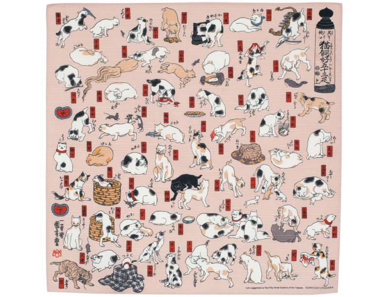 Furoshiki 104 cm - Gatos como las cincuenta y tres estaciones del Tokaido