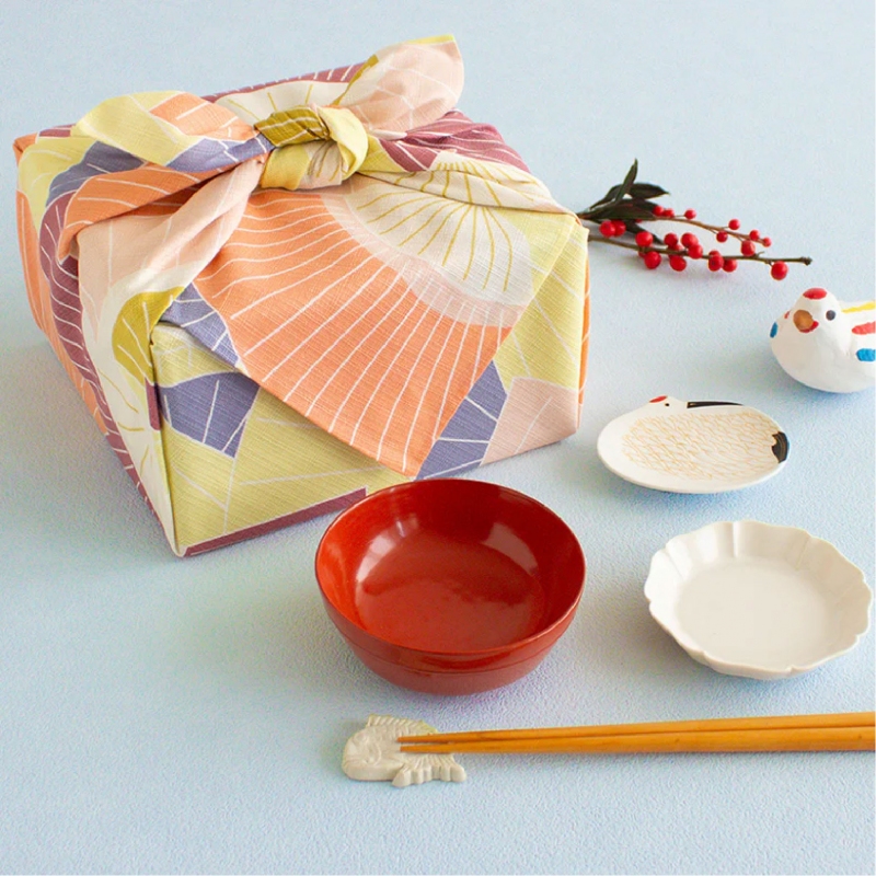 Set Abanicos Furoshiki & asas marrones
