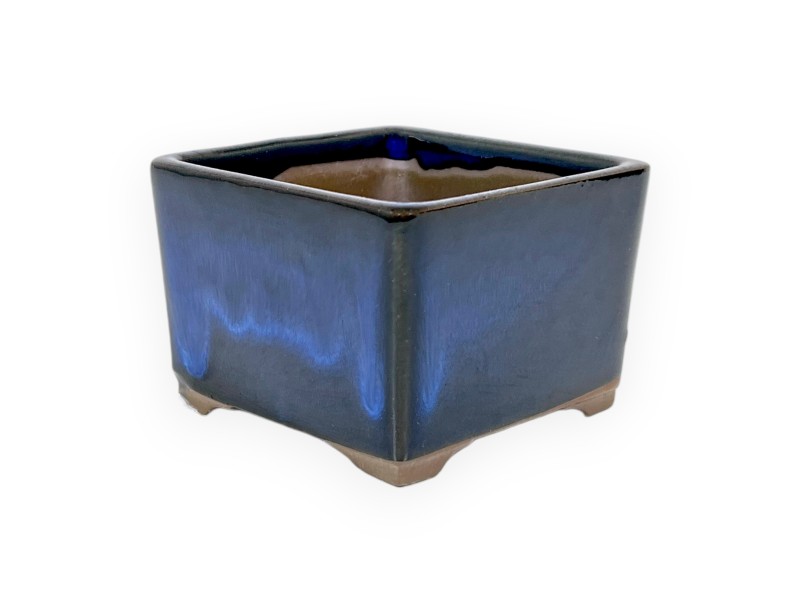 Square glazed stoneware Japanese Bonsai pot - 7,5 cm
