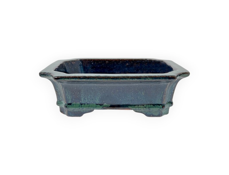 Chinesischer Bonsai Topf aus glasiertem Steingut, rechteckig - 16 cm
