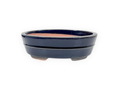 Chinesischer Bonsai Topf aus glasiertem Steingut, oval - 21,5 cm