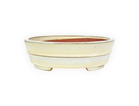 Chinesischer Bonsai Topf aus glasiertem Steingut, oval - 21,5 cm