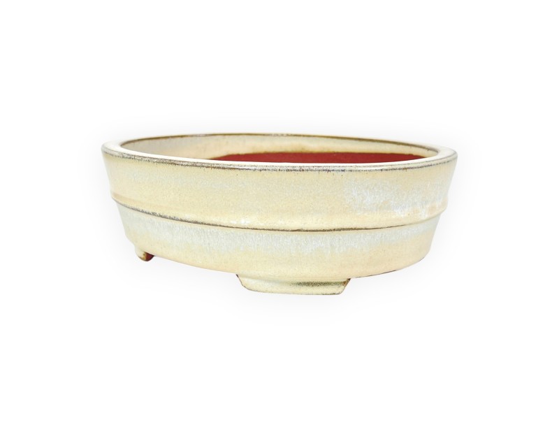 Chinesischer Bonsai Topf aus glasiertem Steingut, oval - 21,5 cm