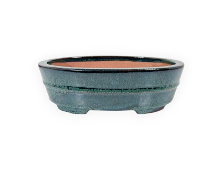 Chinesischer Bonsai Topf aus glasiertem Steingut, oval - 21,5 cm