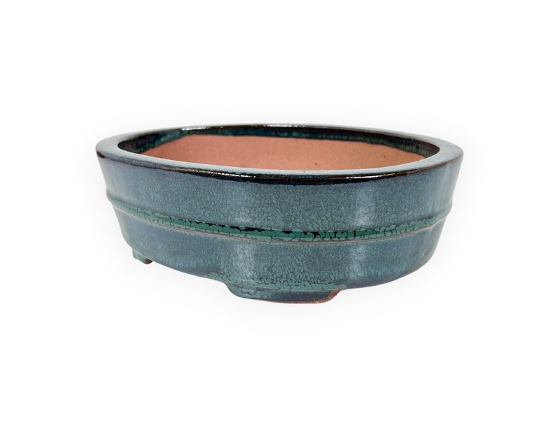 Pot ovale en grès émaillé pour bonsaïs chinois - 21,5 cm