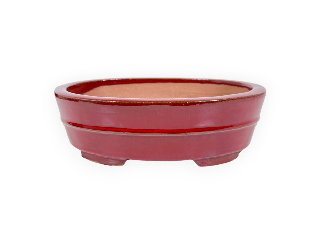 Chinesischer Bonsai Topf aus glasiertem Steingut, oval - 21,5 cm