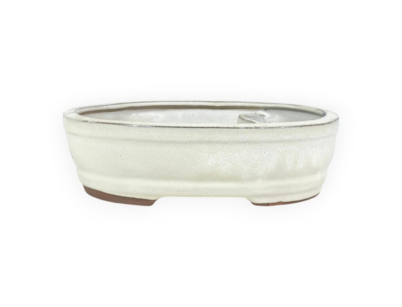 Chinesischer Bonsai Topf aus glasiertem Steingut, oval - 26 cm