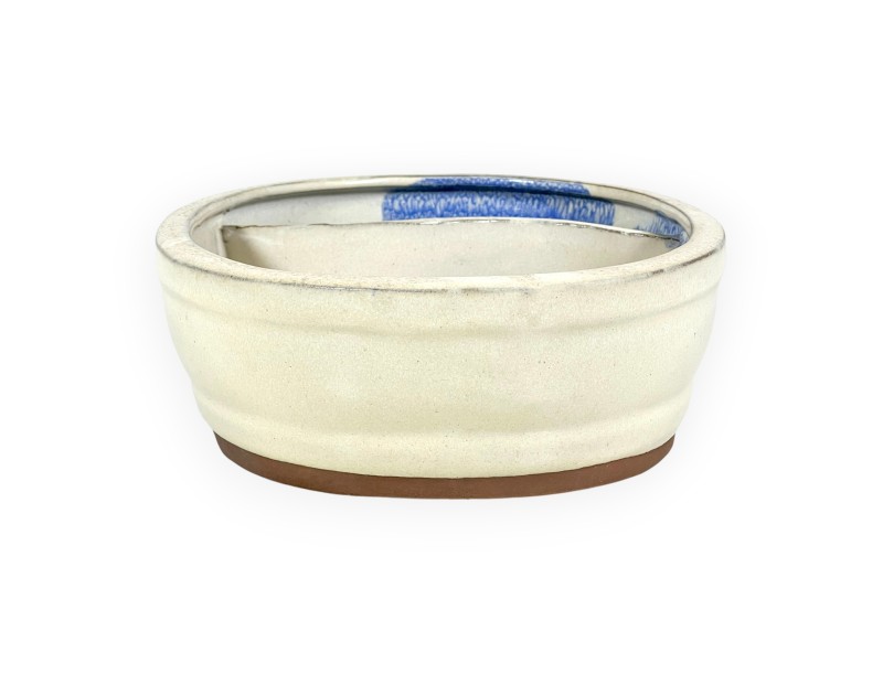 Chinesischer Bonsai Topf aus glasiertem Steingut, oval - 26 cm