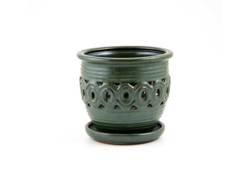 Vaso 15 cm con sottovaso per Orchidee tondo verde