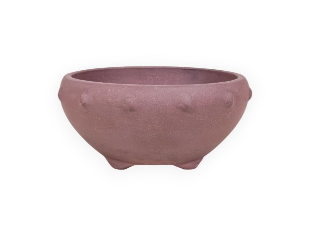 Ronde Chinese bonsaipot van ongeglazuurd steengoed - 15,5 cm