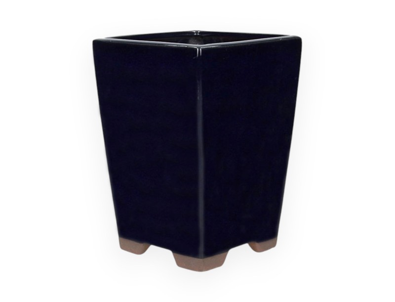 Pot à bonsaï chinois carré en grès émaillé - 13 cm